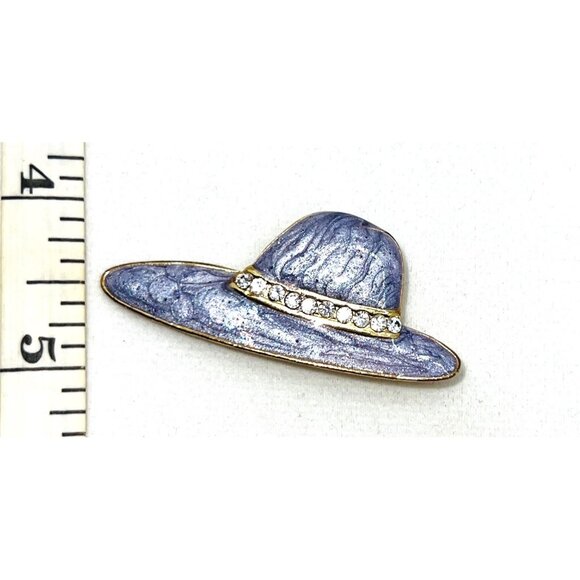 Purple Wide-Brimmed Hat Brooch Pin With Rhinestone Band Gold-Tone Backing Elegan - Picture 2 of 3